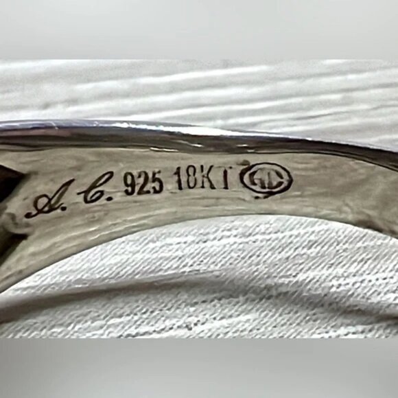 Andrea Candela Sterling Silver & 18k Yellow Gold Textured Crossover “Linea” Ring - Picture 8 of 11